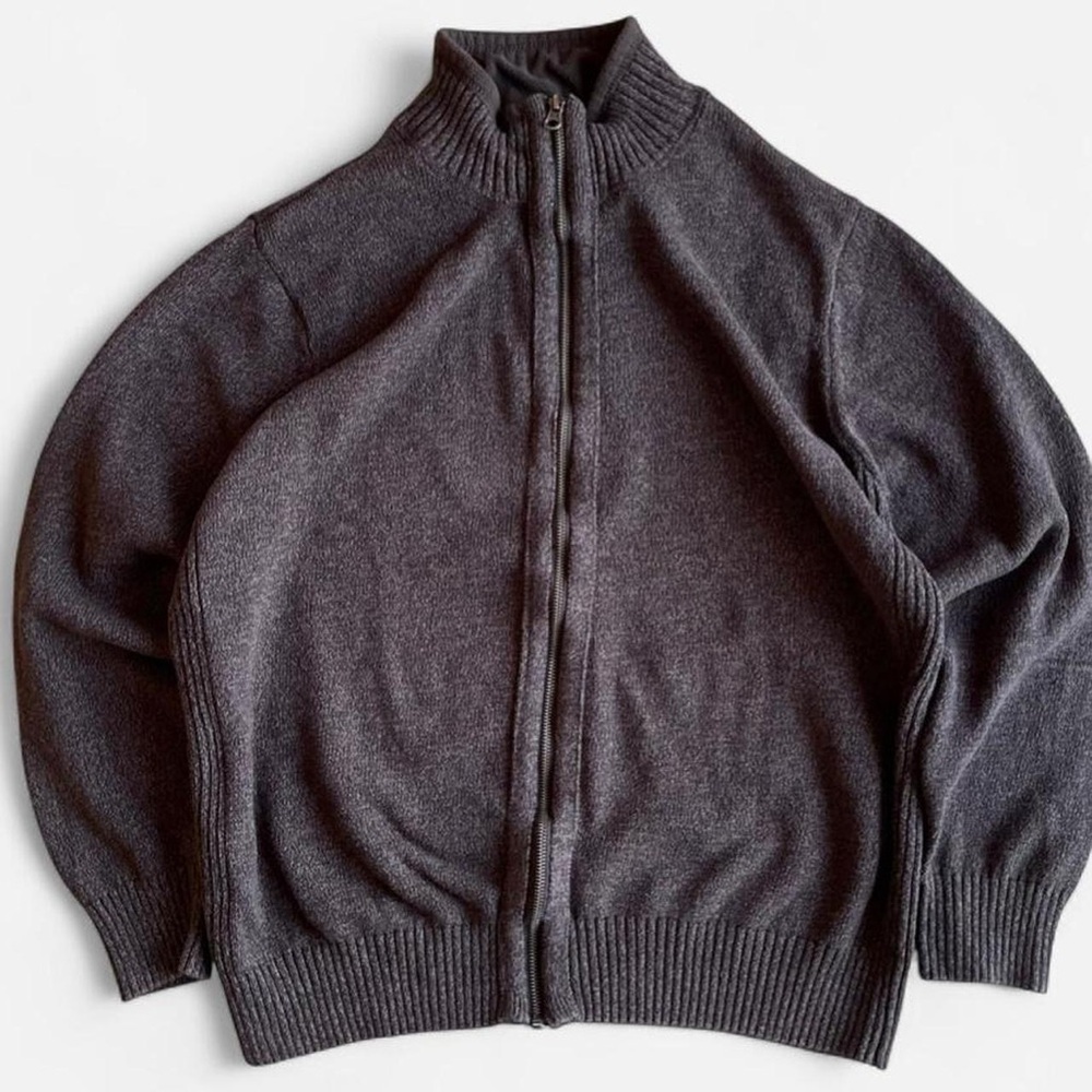 Dockers Men’s Brown Blend Coffee Marl Cotton Knit Full Zip Cardigan Sweater XL